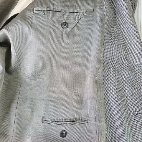 Oscar de la Renta Vintage Silk and Wool Micro Houndstooth Blazer In Gray Sz 50R - Picture 10 of 16